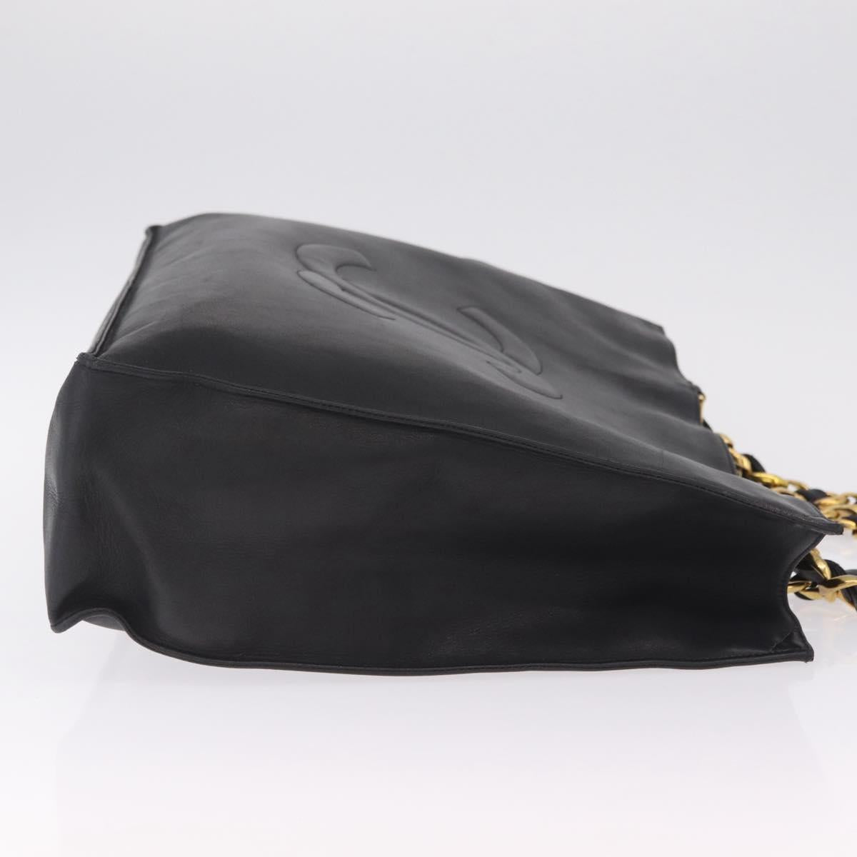 CHANEL COCO Mark Chain Tote Bag Lamb Skin Black Gold Tone CC Auth am13114V