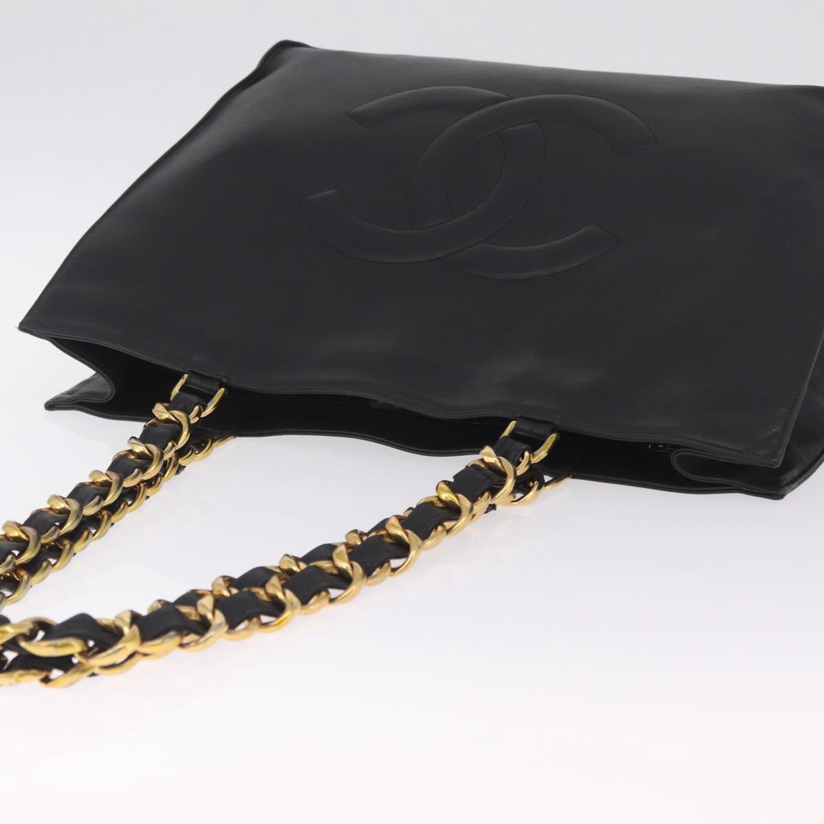 CHANEL COCO Mark Chain Tote Bag Lamb Skin Black Gold Tone CC Auth am13114V