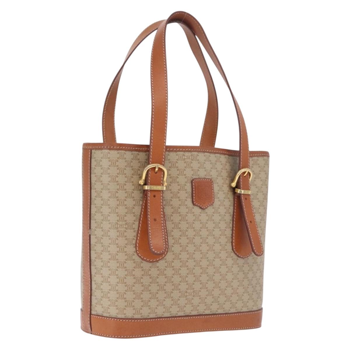 CELINE Macadam Tote Bag PVC Beige Gold Tone Auth am13124V