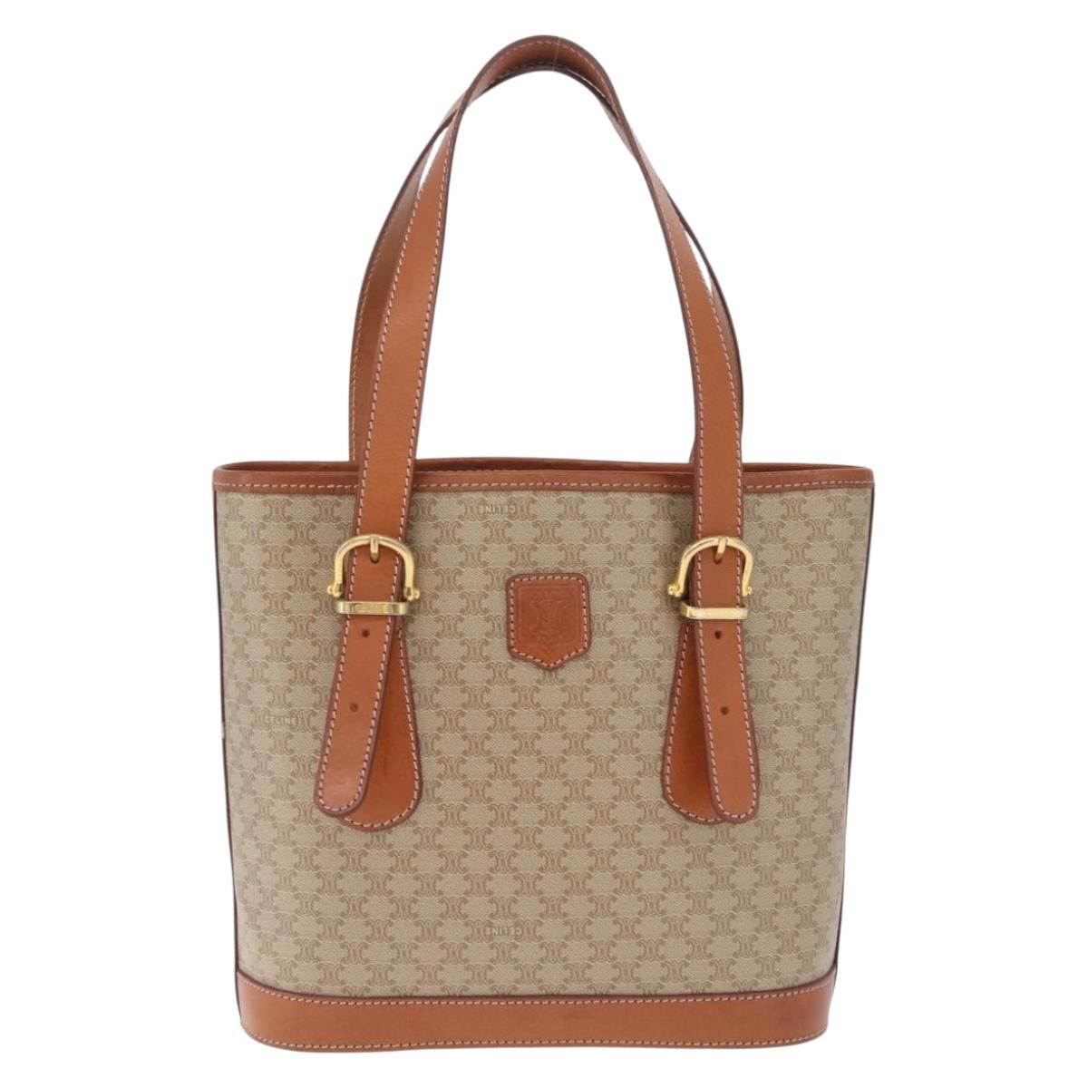 CELINE Macadam Tote Bag PVC Beige Gold Tone Auth am13124V