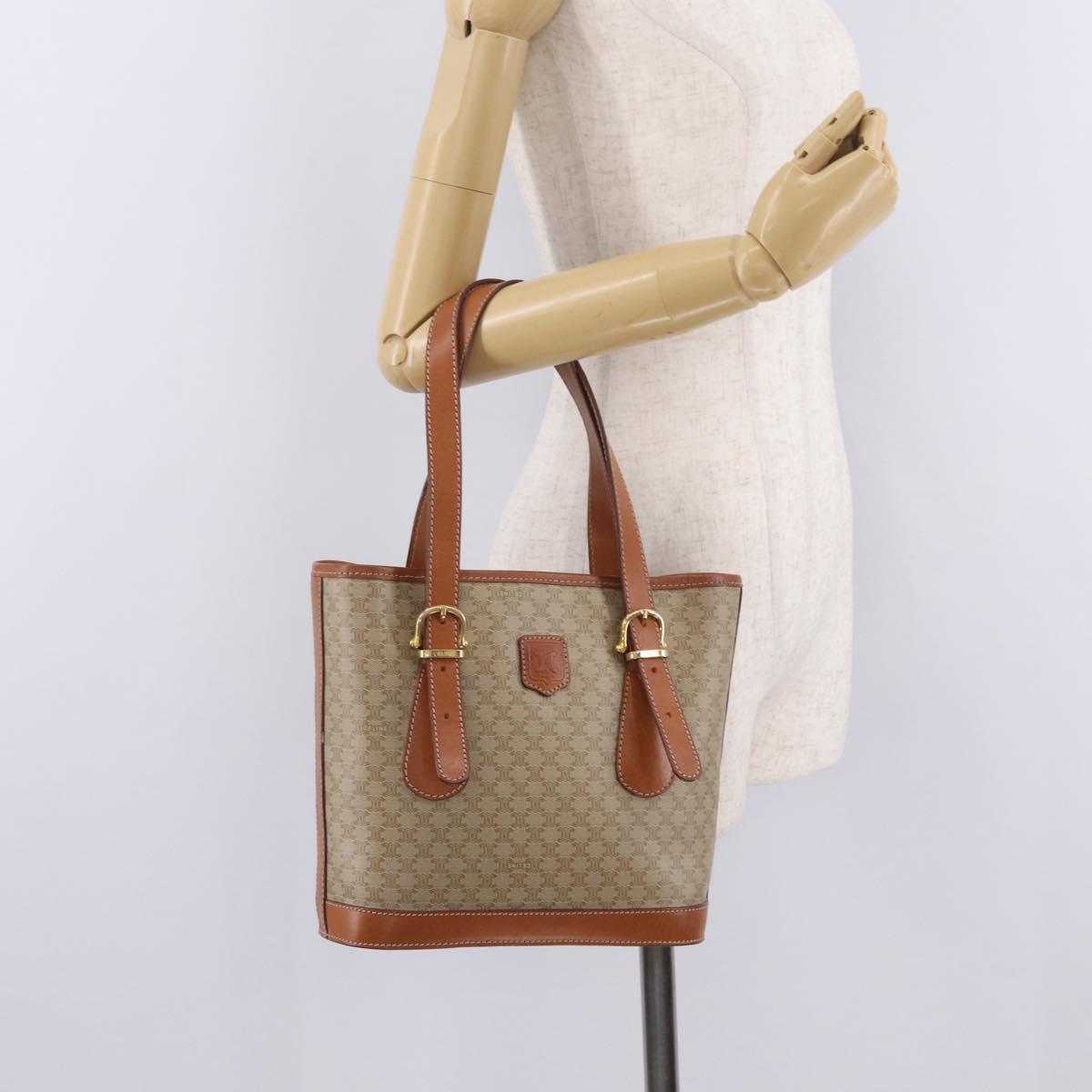 CELINE Macadam Tote Bag PVC Beige Gold Tone Auth am13124V