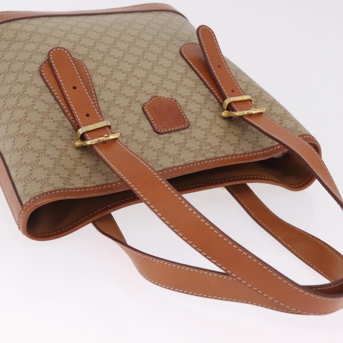 CELINE Macadam Tote Bag PVC Beige Gold Tone Auth am13124V