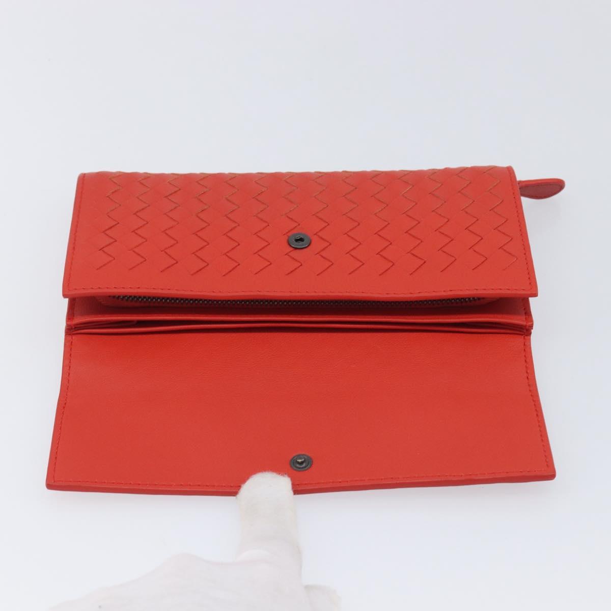 Bottega Veneta INTRECCIATO Long Wallet Leather Orange Auth am13125V