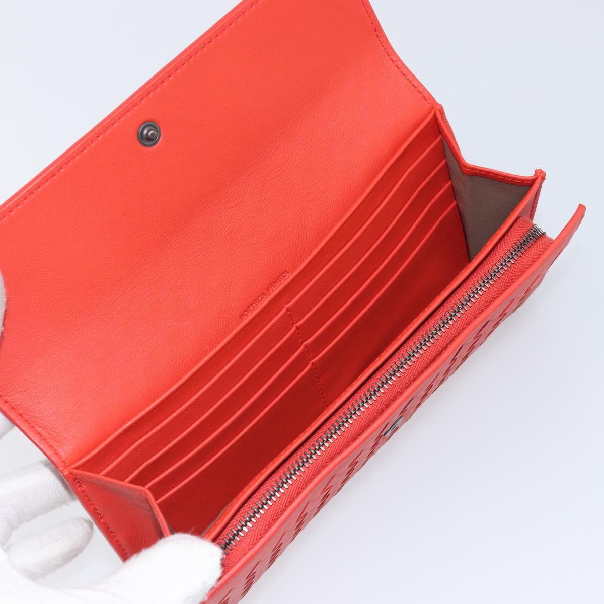 Bottega Veneta INTRECCIATO Long Wallet Leather Orange Auth am13125V