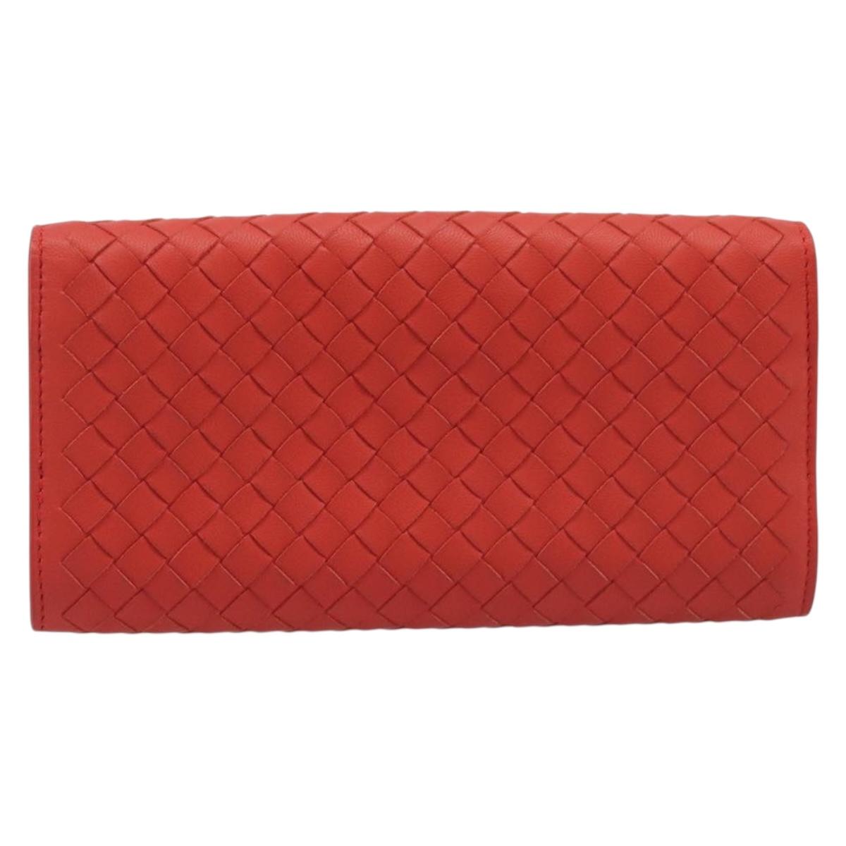 Bottega Veneta INTRECCIATO Long Wallet Leather Orange Auth am13125V