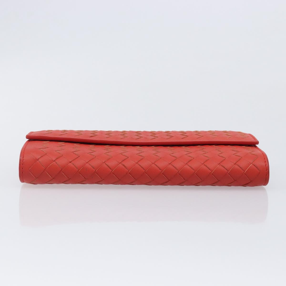 Bottega Veneta INTRECCIATO Long Wallet Leather Orange Auth am13125V