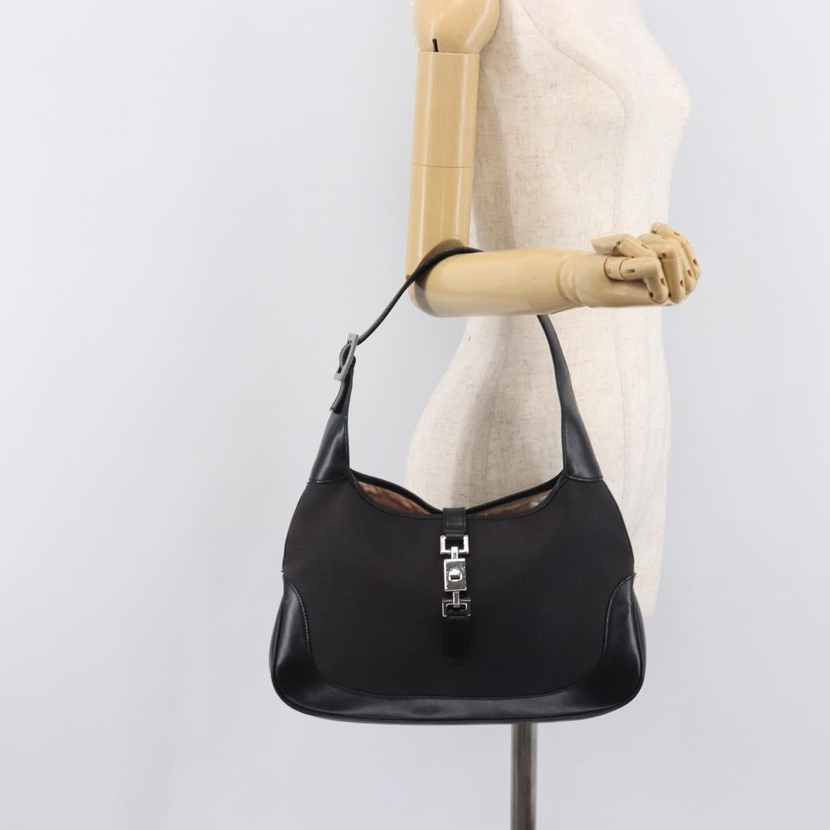 GUCCI Jackie Shoulder Bag Canvas Black Silver 001 3306 Auth am13126V