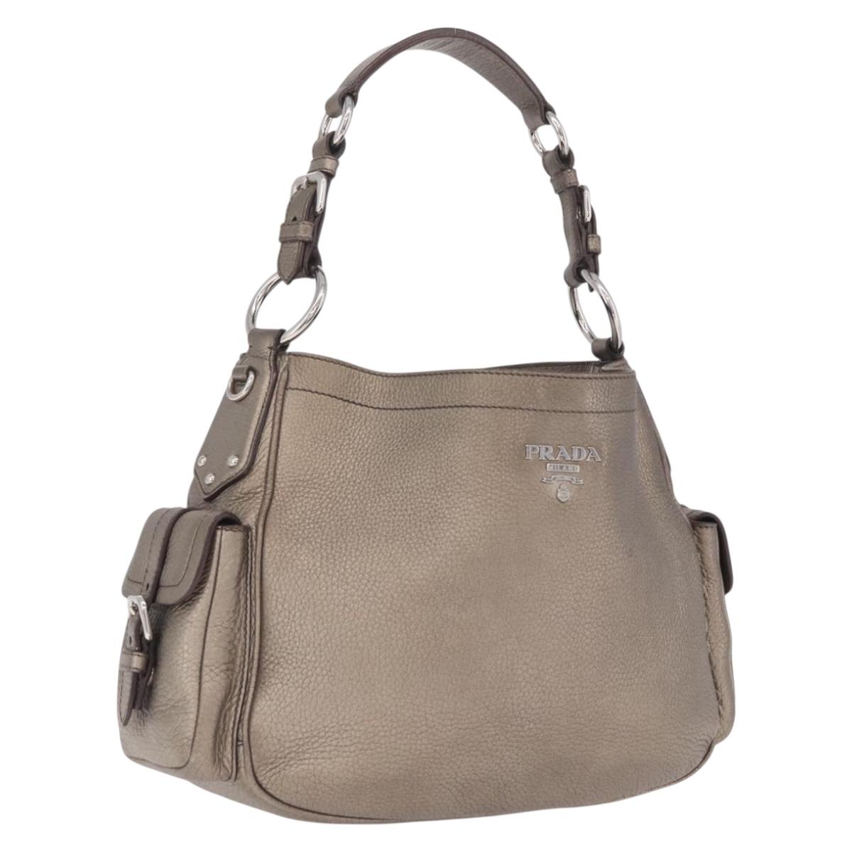 PRADA Shoulder Bag Leather Gold Silver Auth am13129V