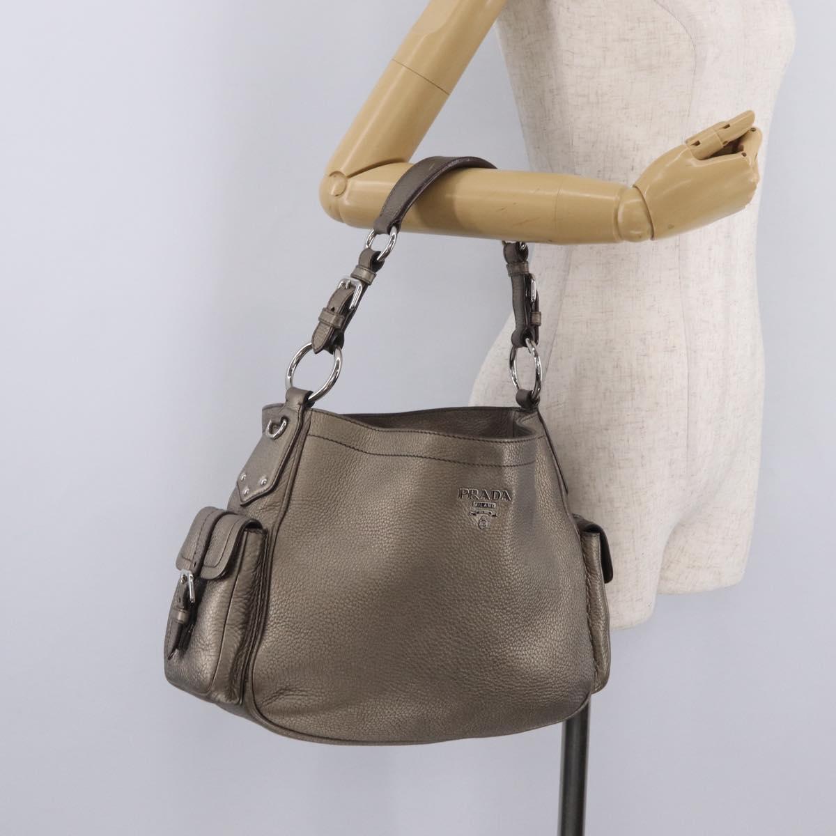 PRADA Shoulder Bag Leather Gold Silver Auth am13129V
