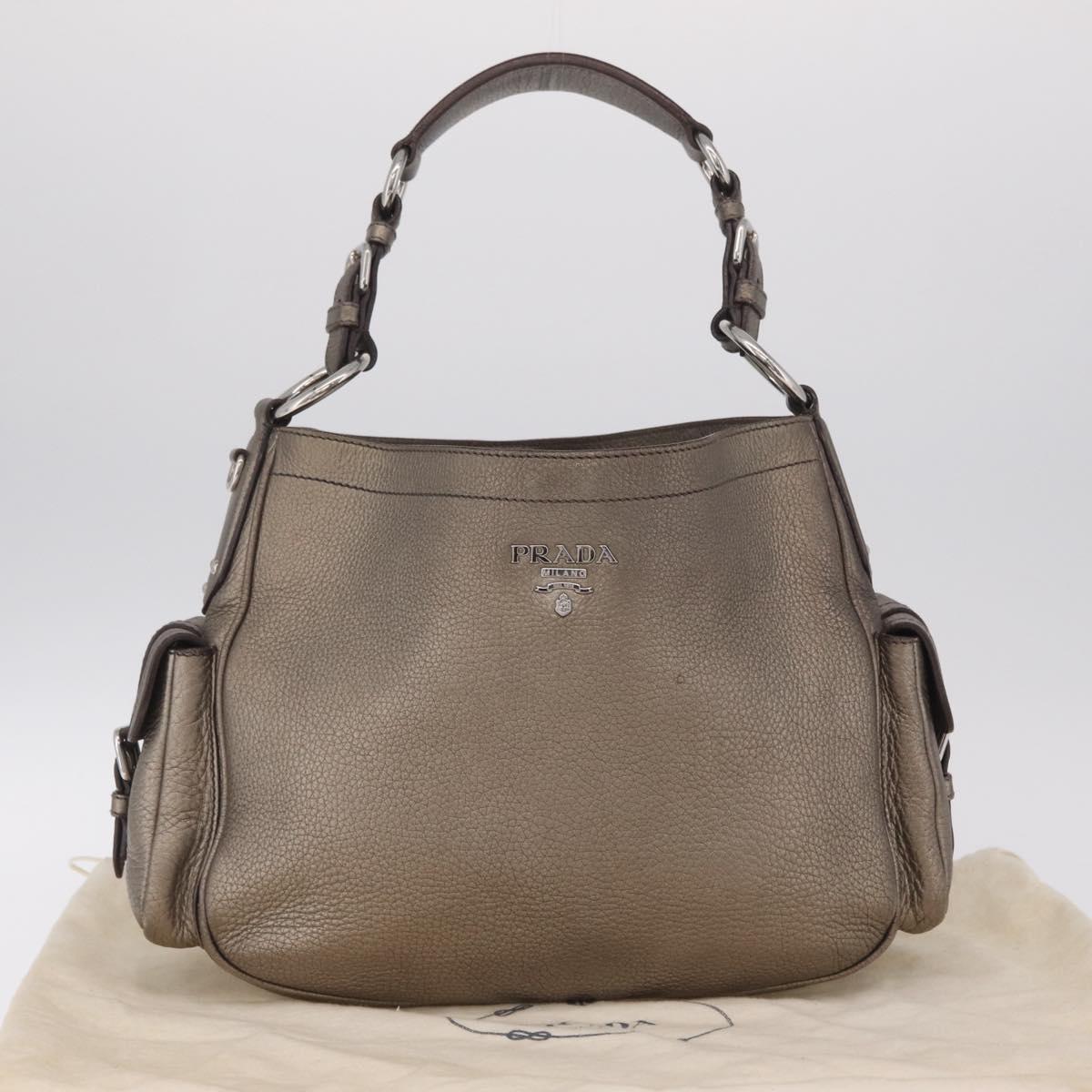 PRADA Shoulder Bag Leather Gold Silver Auth am13129V