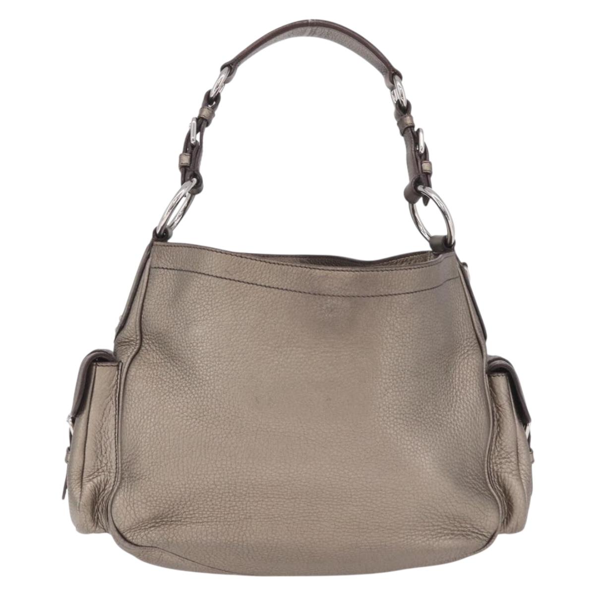 PRADA Shoulder Bag Leather Gold Silver Auth am13129V