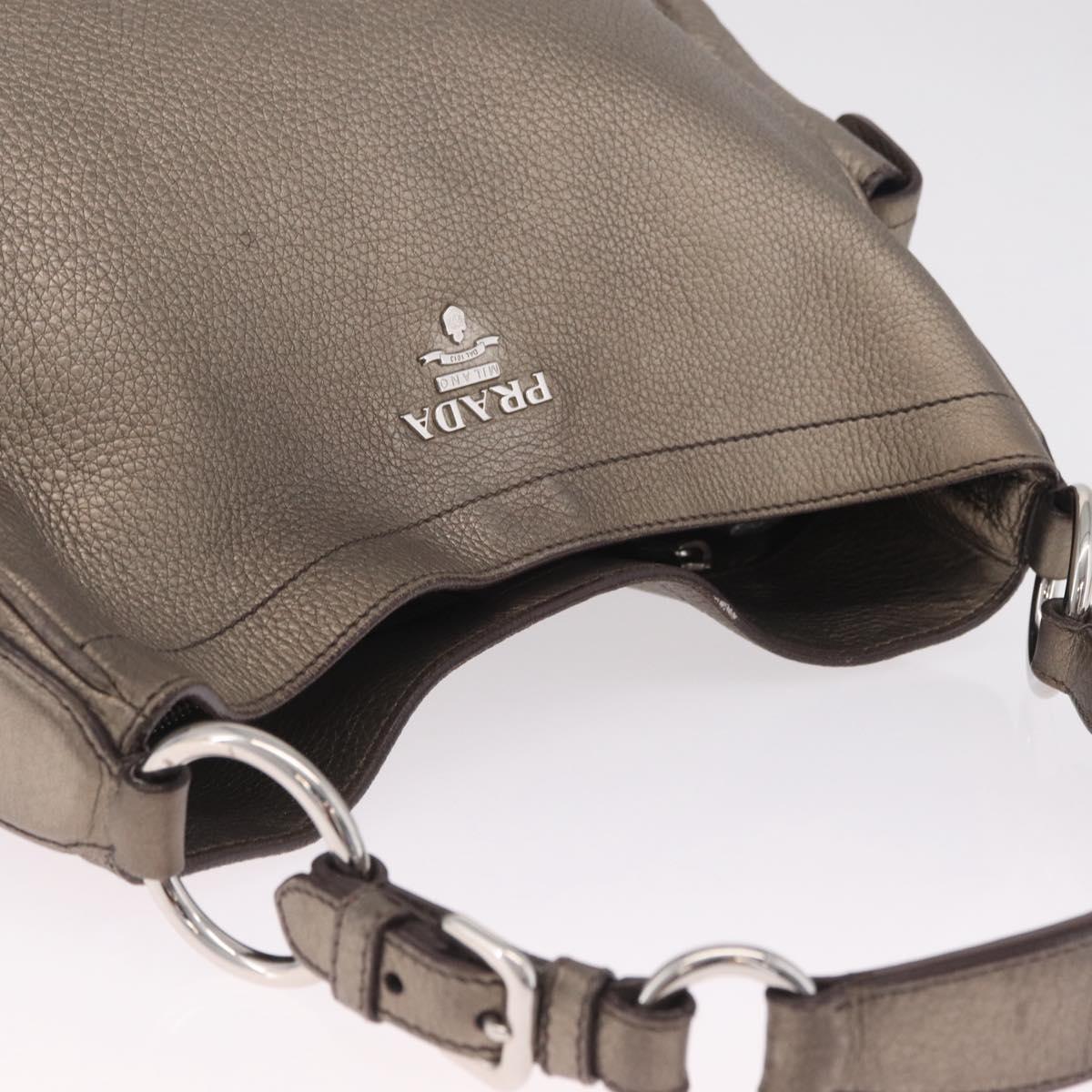 PRADA Shoulder Bag Leather Gold Silver Auth am13129V