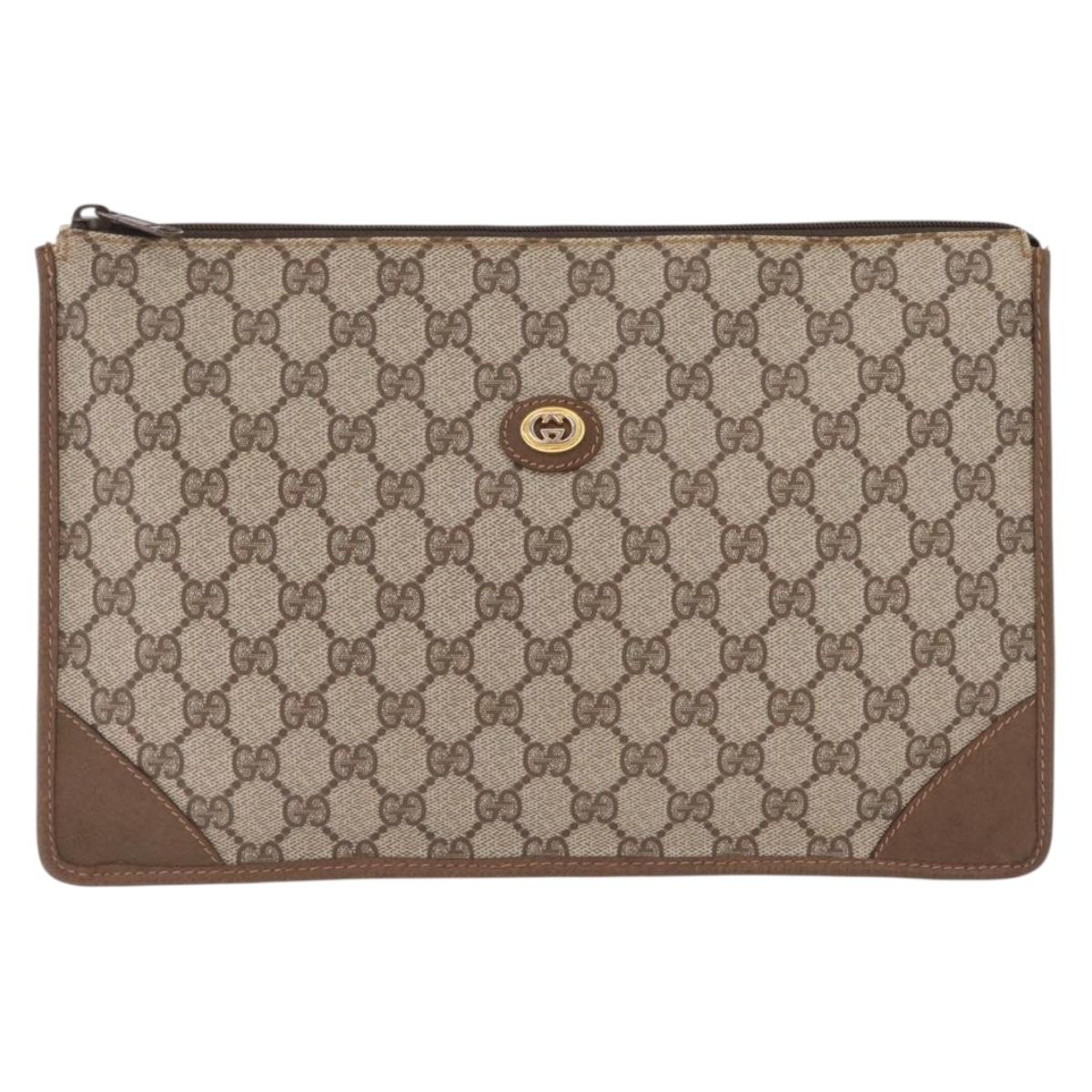 GUCCI GG Supreme Clutch Bag PVC Beige 89 01 029 Auth am13143