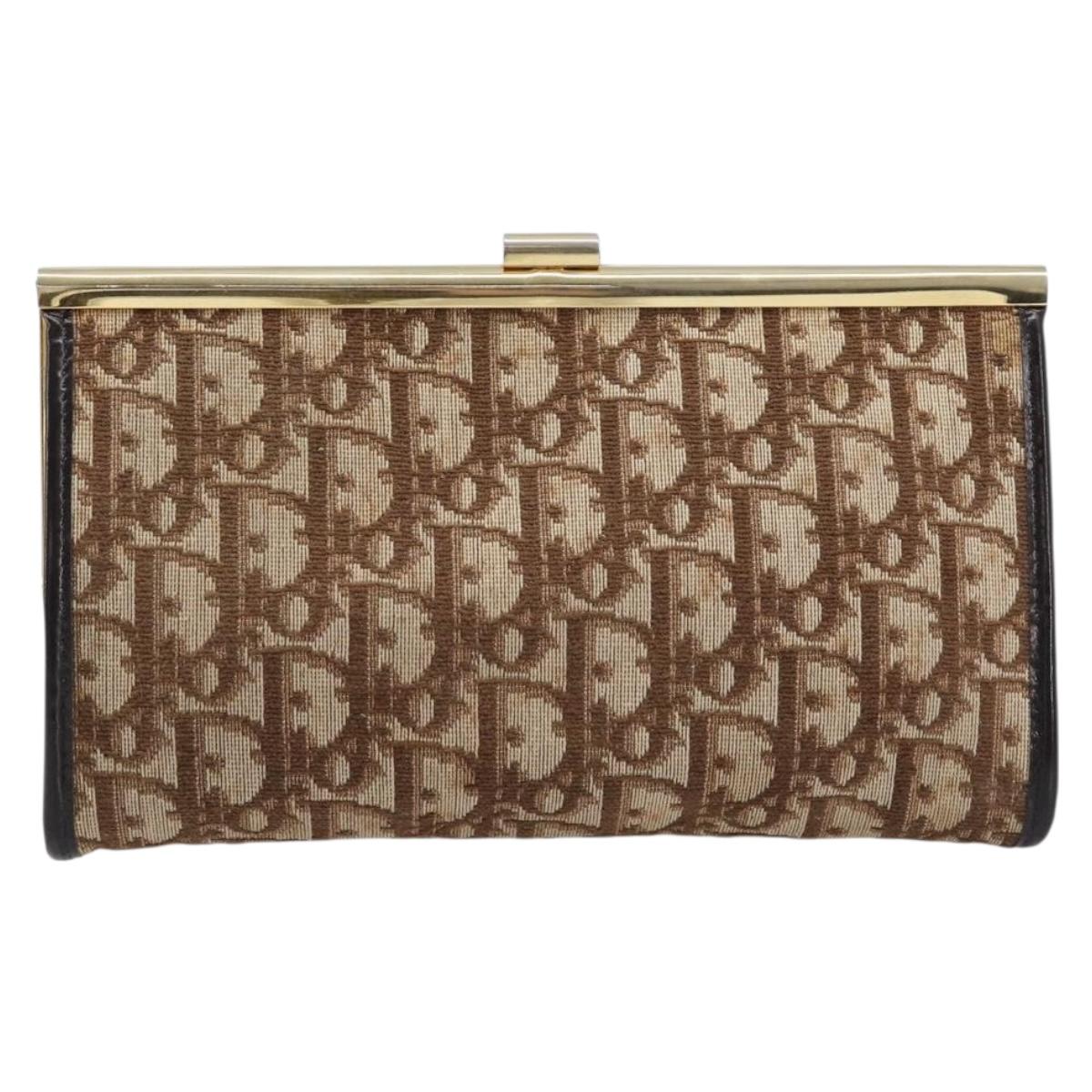 Christian Dior Trotter Canvas Clutch Bag Brown Gold Auth am13145
