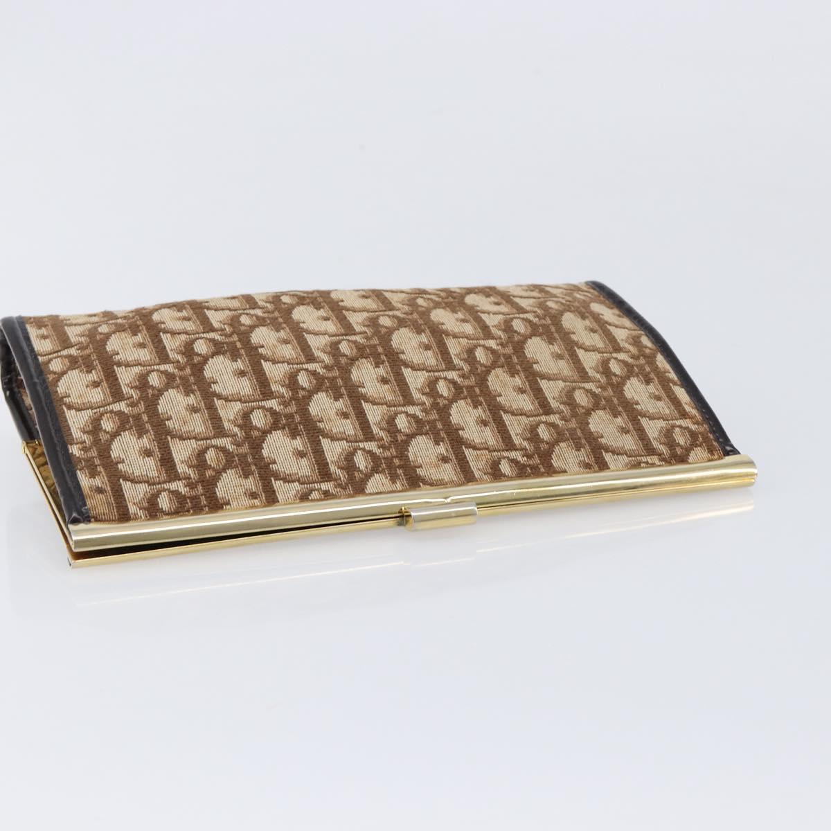 Christian Dior Trotter Canvas Clutch Bag Brown Gold Auth am13145