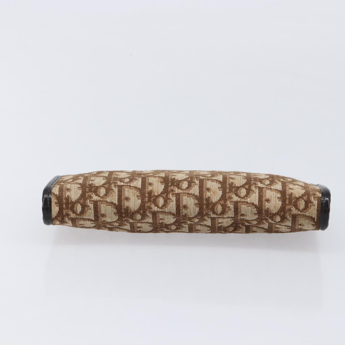 Christian Dior Trotter Canvas Clutch Bag Brown Gold Auth am13145