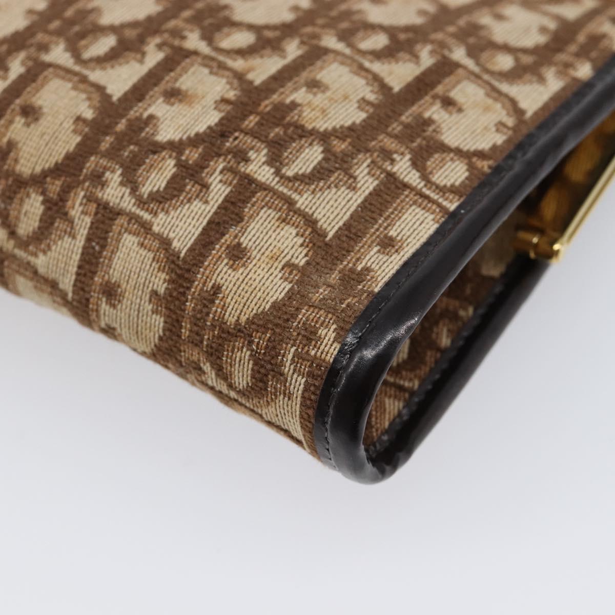Christian Dior Trotter Canvas Clutch Bag Brown Gold Auth am13145