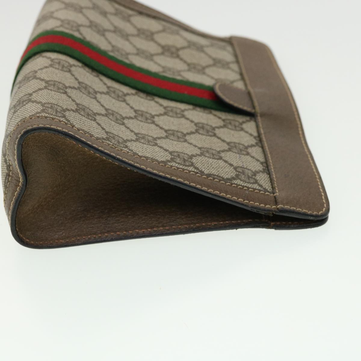 GUCCI GG Canvas Web Sherry Line Clutch Bag Beige Red Green Auth am3107