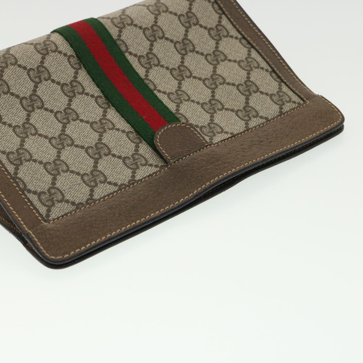 GUCCI GG Canvas Web Sherry Line Clutch Bag Beige Red Green Auth am3107