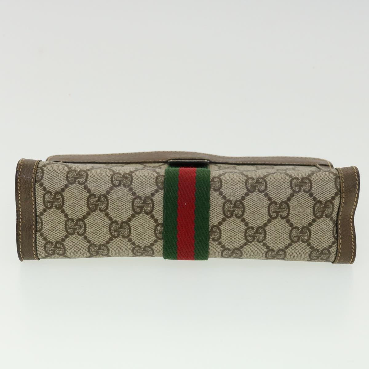 GUCCI GG Canvas Web Sherry Line Clutch Bag Beige Red Green Auth am3107