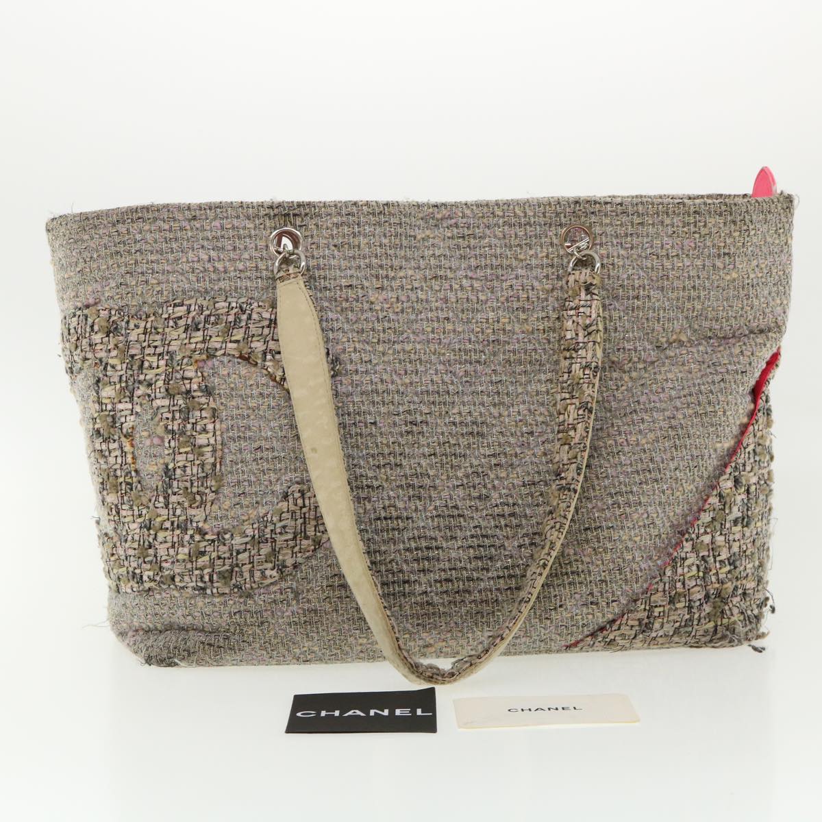 CHANEL Cambon Line Tote Bag Pink Gray CC Auth am3204