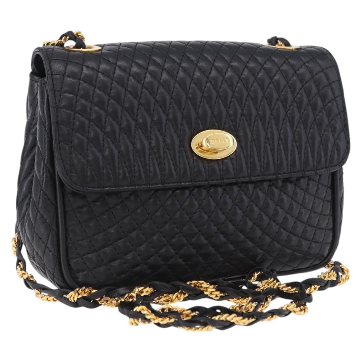 BALLY Matelasse Chain Shoulder Bag Leather Black Auth am3215V