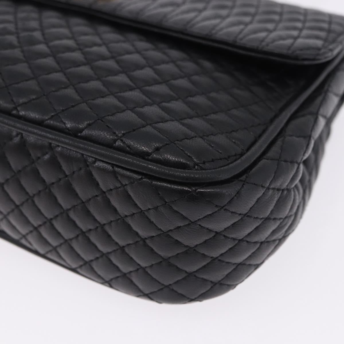 BALLY Matelasse Chain Shoulder Bag Leather Black Auth am3215V