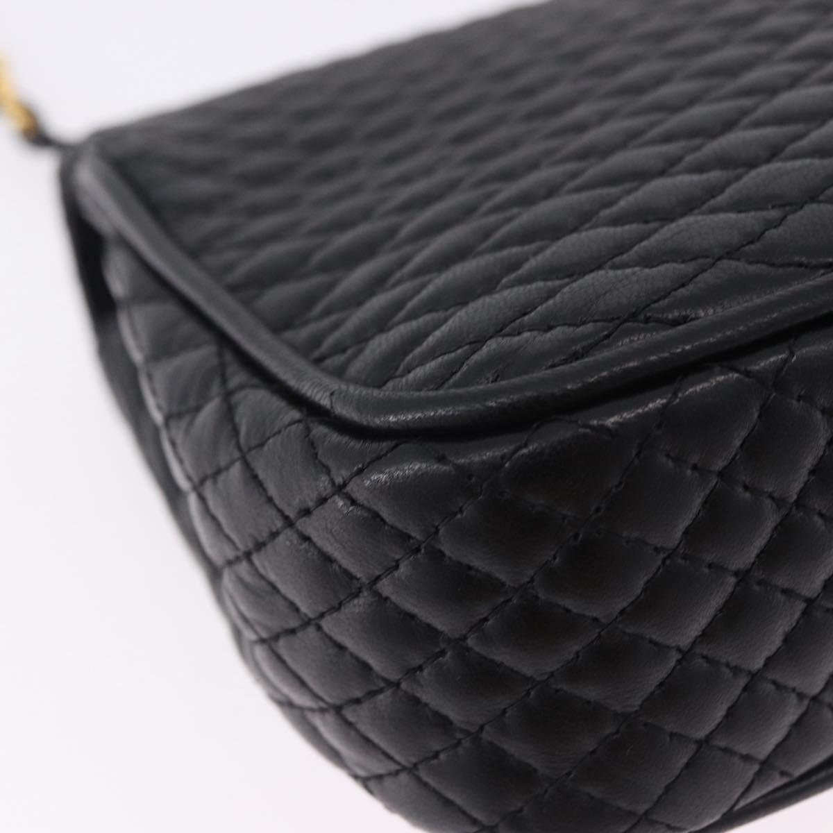 BALLY Matelasse Chain Shoulder Bag Leather Black Auth am3215V
