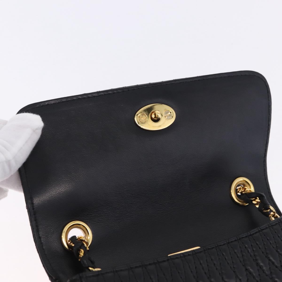 BALLY Matelasse Chain Shoulder Bag Leather Black Auth am3215V