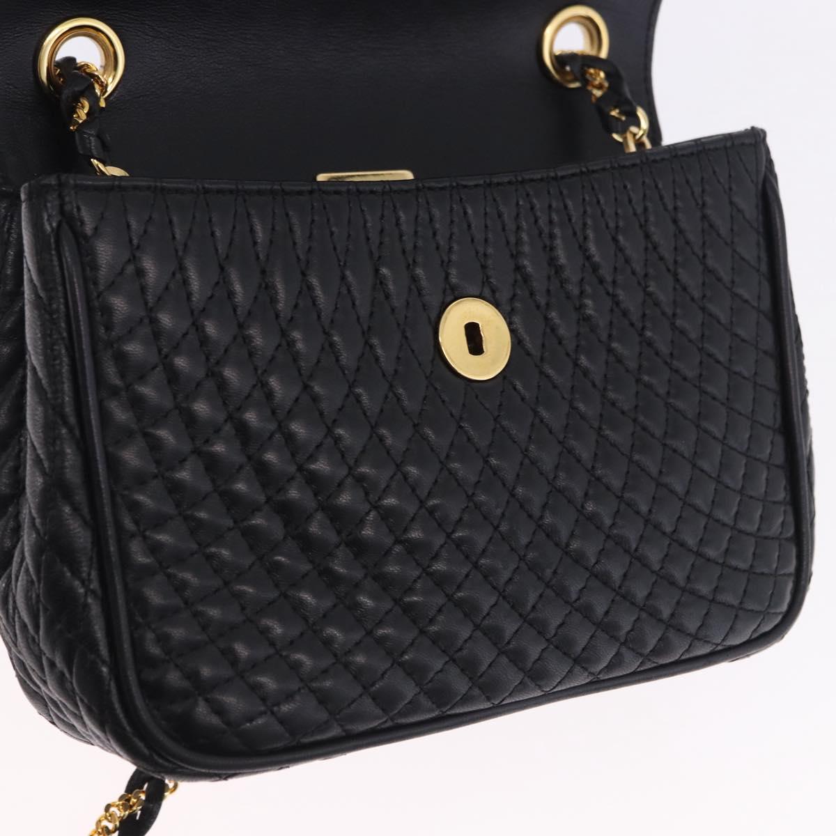 BALLY Matelasse Chain Shoulder Bag Leather Black Auth am3215V