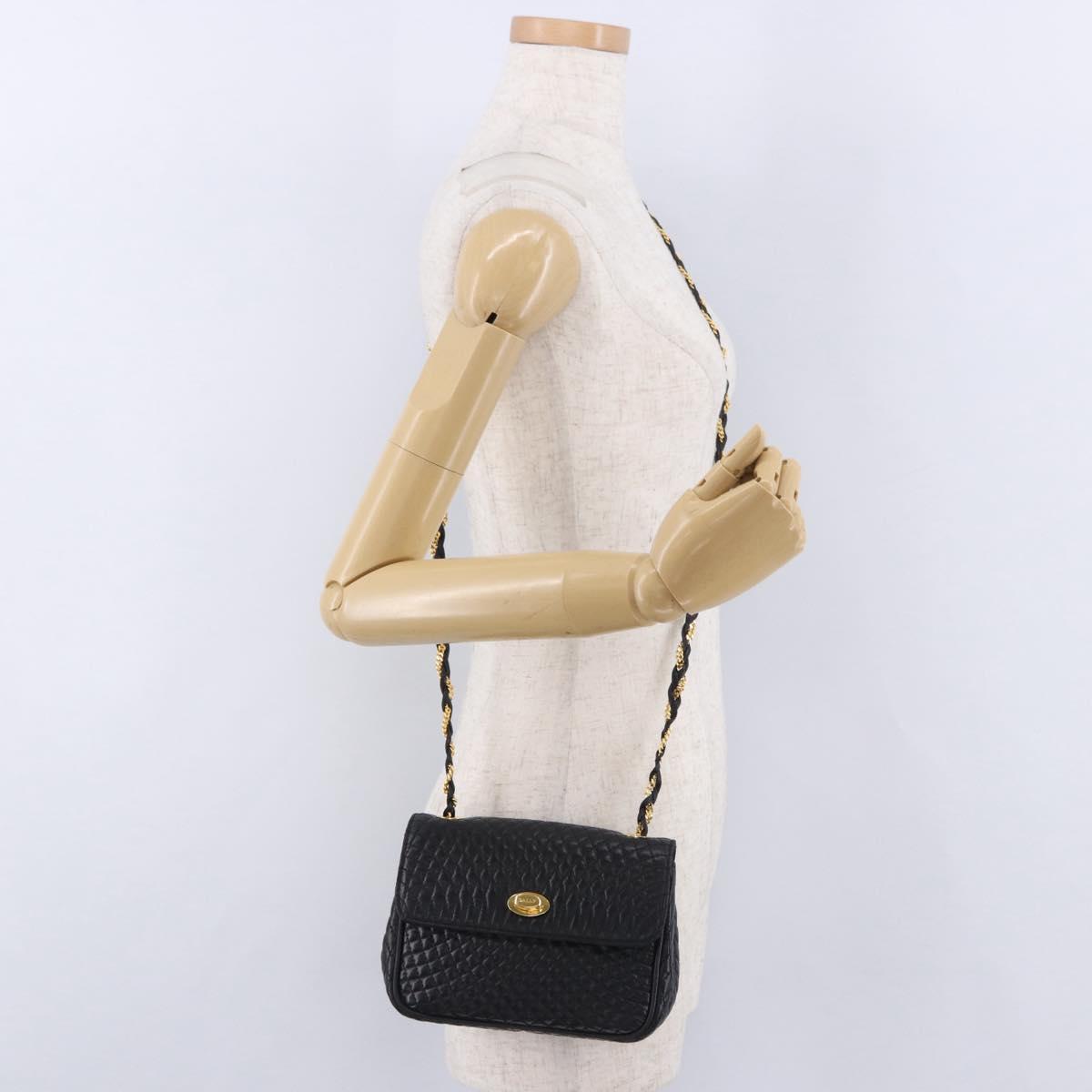 BALLY Matelasse Chain Shoulder Bag Leather Black Auth am3215V