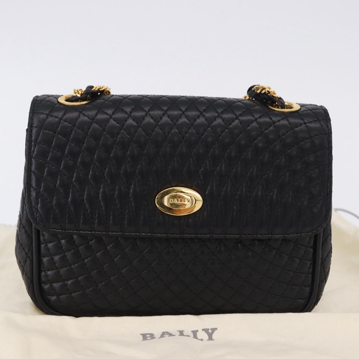 BALLY Matelasse Chain Shoulder Bag Leather Black Auth am3215V