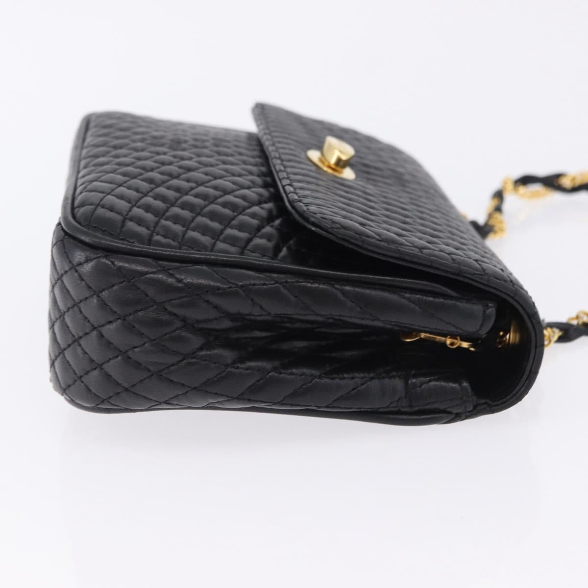 BALLY Matelasse Chain Shoulder Bag Leather Black Auth am3215V