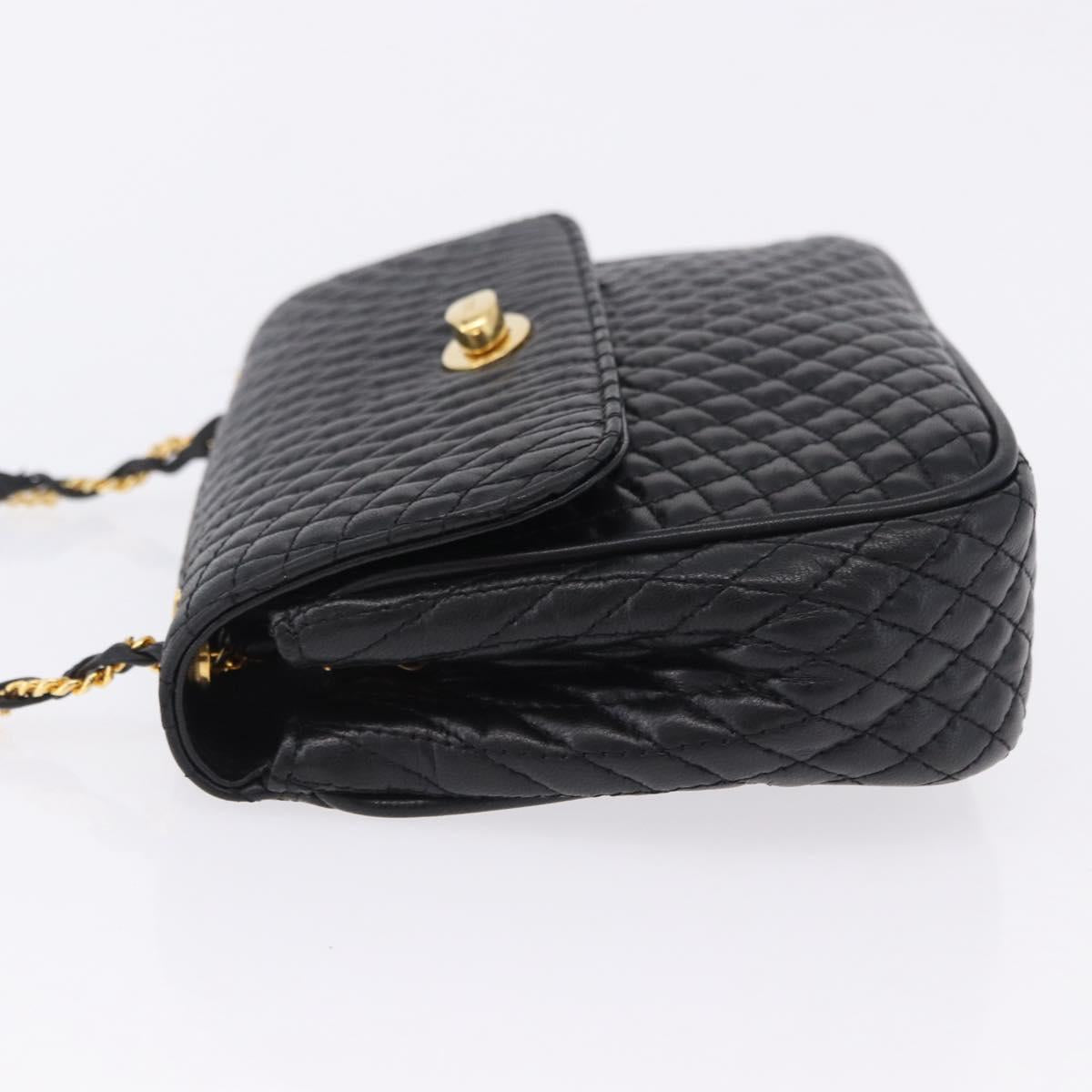 BALLY Matelasse Chain Shoulder Bag Leather Black Auth am3215V