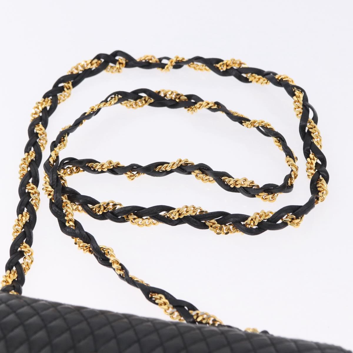 BALLY Matelasse Chain Shoulder Bag Leather Black Auth am3215V