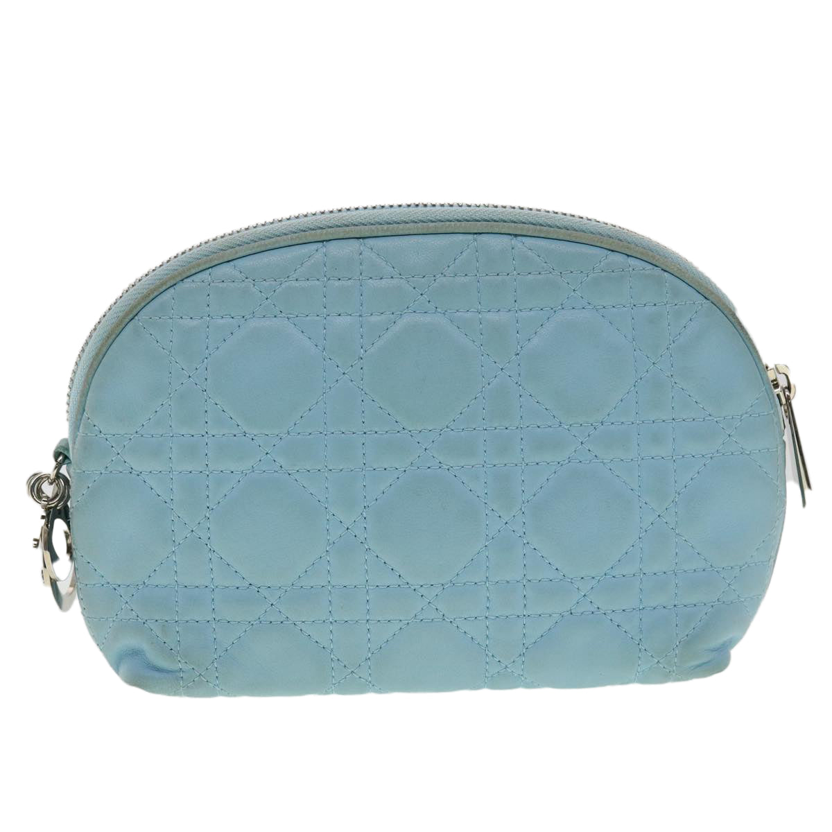 Christian Dior Lady Dior Canage Pouch Lamb Skin Blue Auth am3267