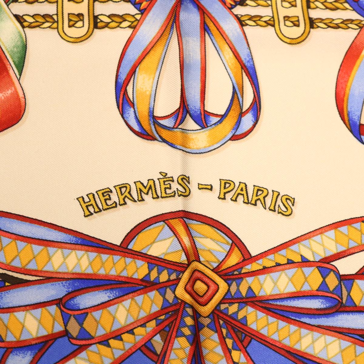 HERMES Carre 90 LES RUBANS DU CHEVAL Scarf Silk Blue Auth am3327