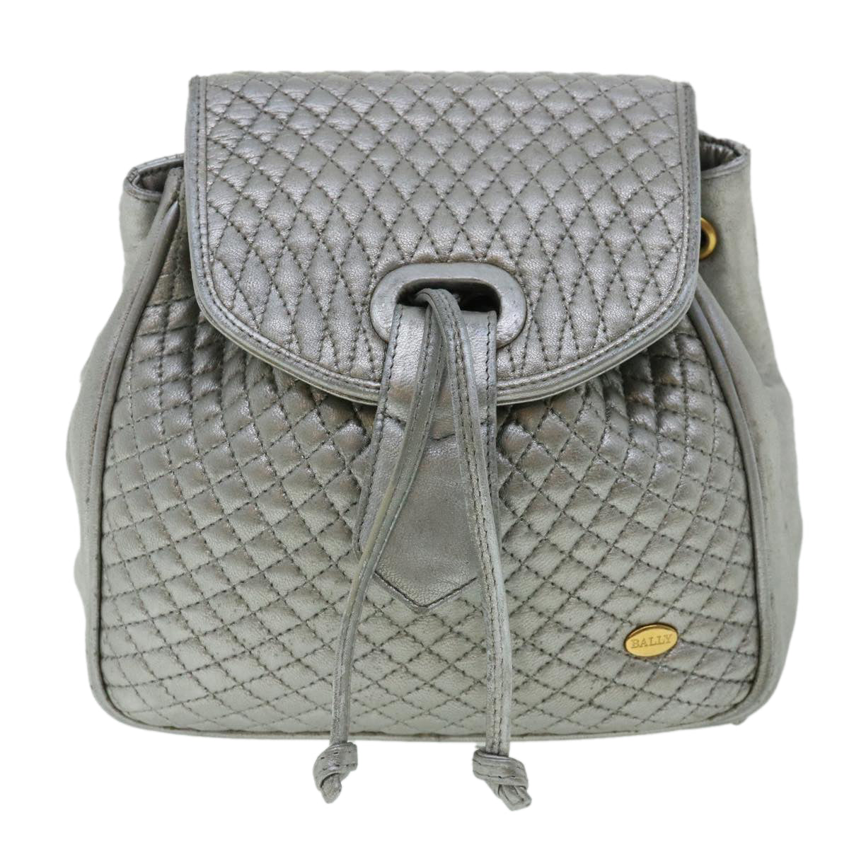 BALLY Matelasse Backpack Leather Silver Auth am3396