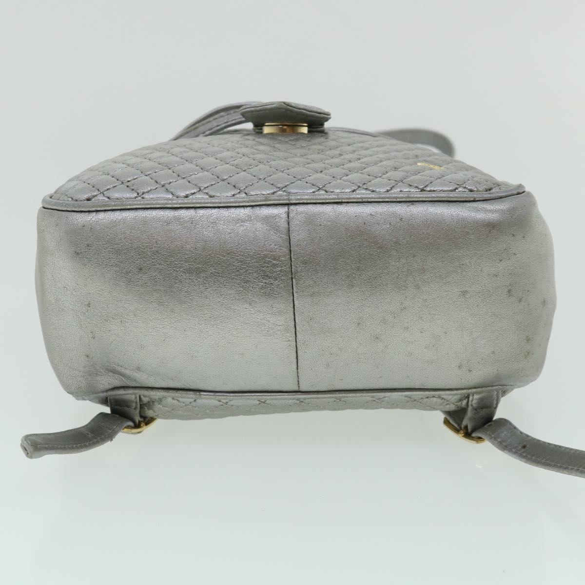 BALLY Matelasse Backpack Leather Silver Auth am3396