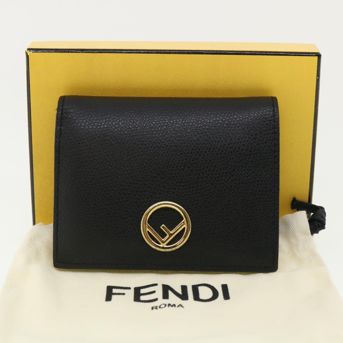 FENDI Wallet Leather Black Auth am3478