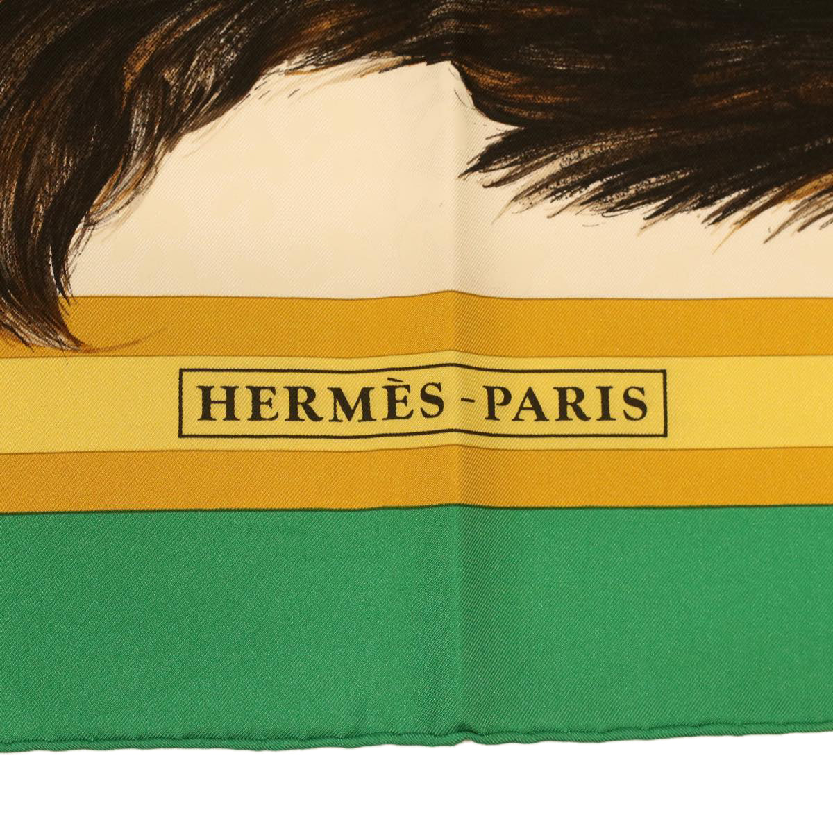 HERMES Carre 90 Les Chats Scarf Green White yellow Auth am3480