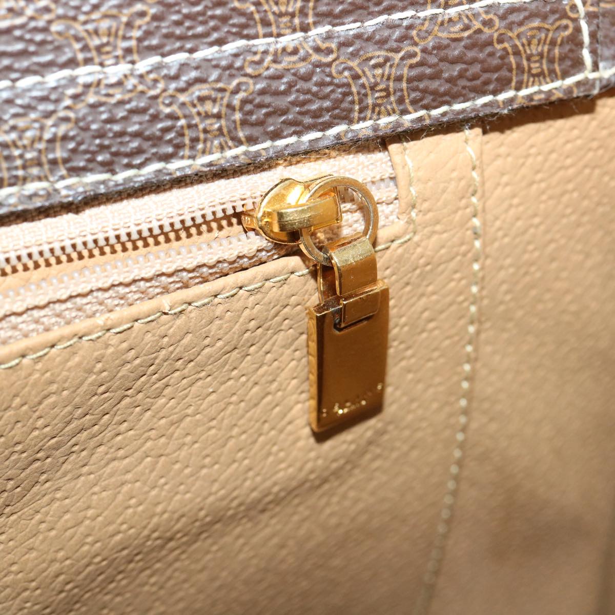 CELINE Macadam Canvas Hand Bag PVC Leather Brown Auth am3558V