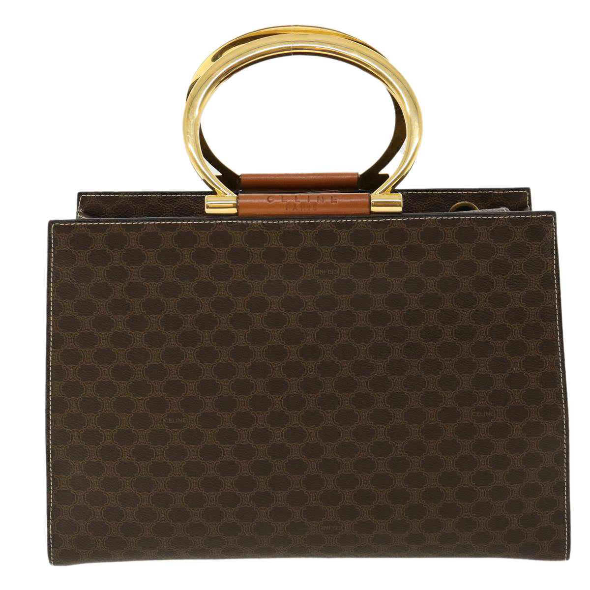 CELINE Macadam Canvas Hand Bag PVC Leather Brown Auth am3558V