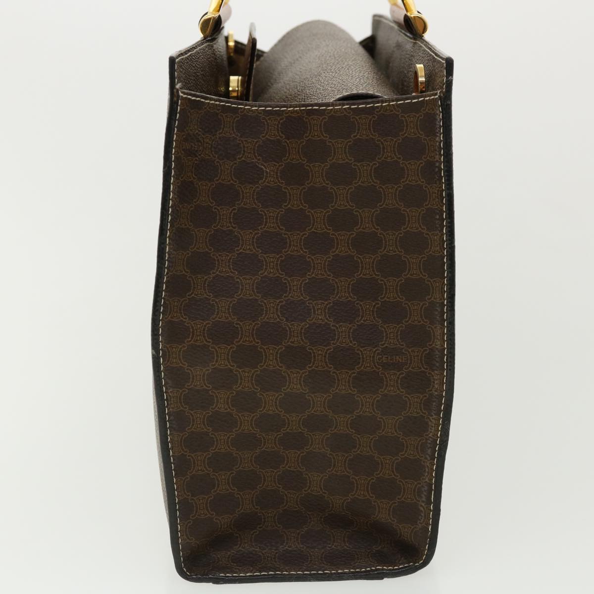 CELINE Macadam Canvas Hand Bag PVC Leather Brown Auth am3558V