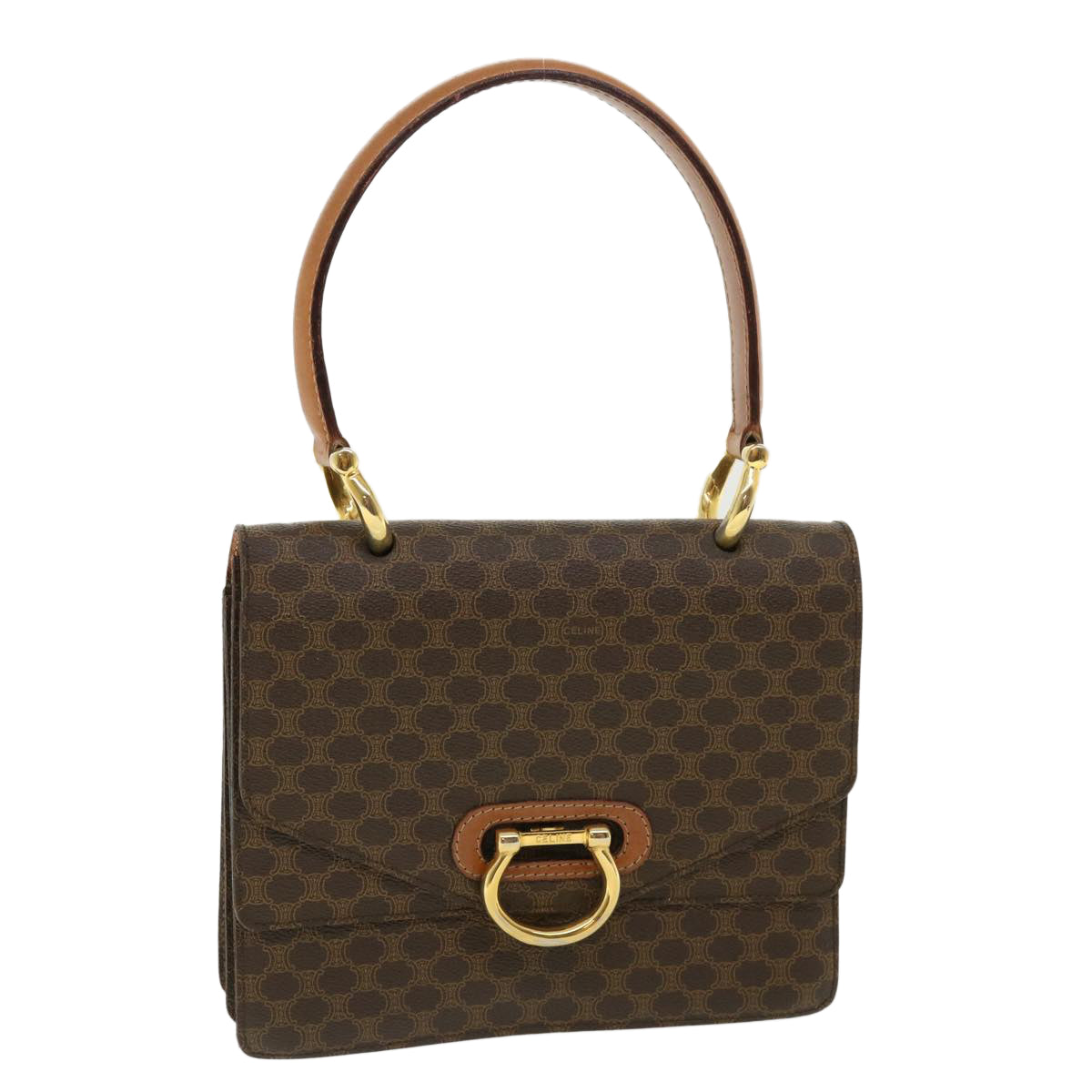 CELINE Macadam Canvas Hand Bag PVC Leather Brown Auth am3590
