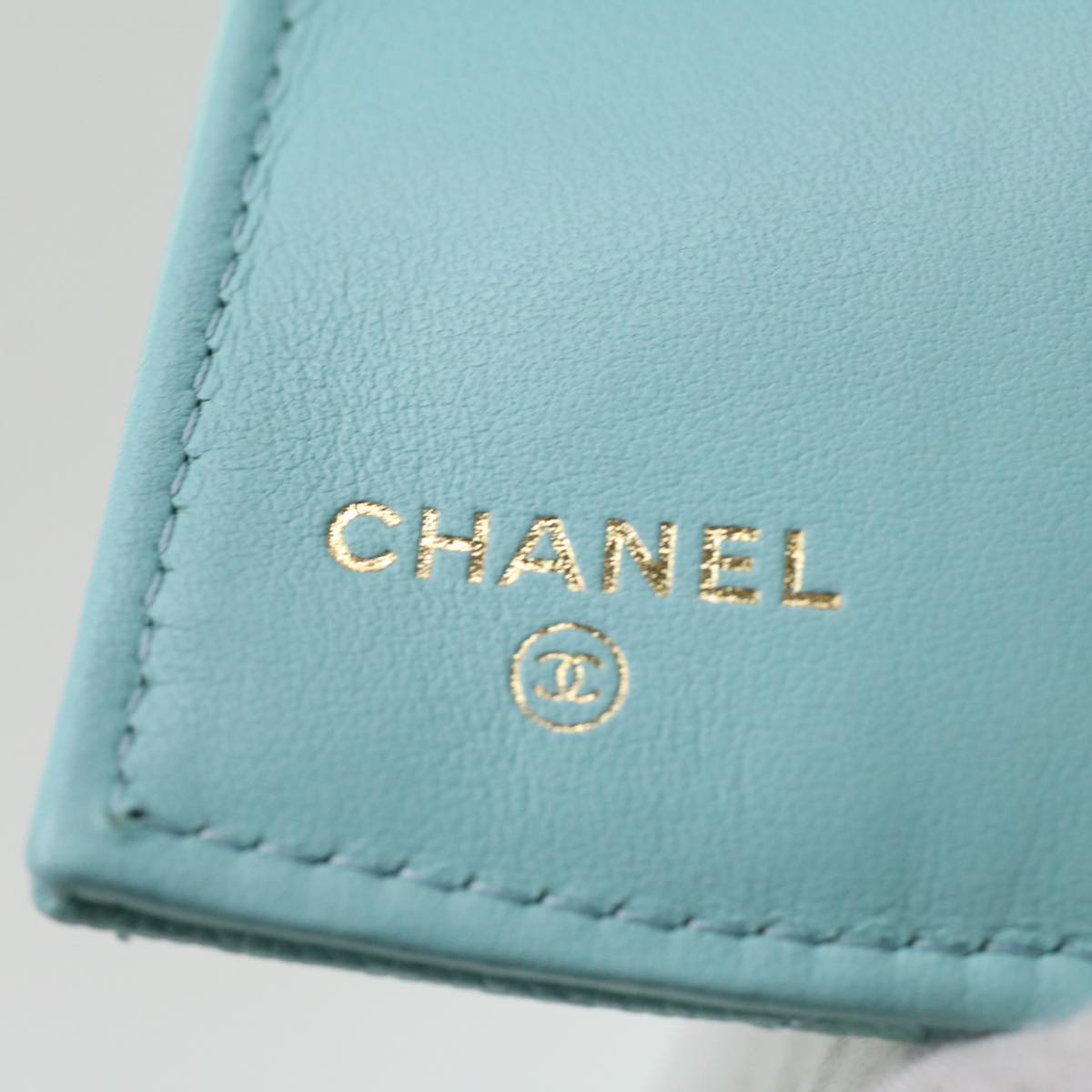 CHANEL Trifold Wallet Caviar Skin Light Blue CC Auth am3599