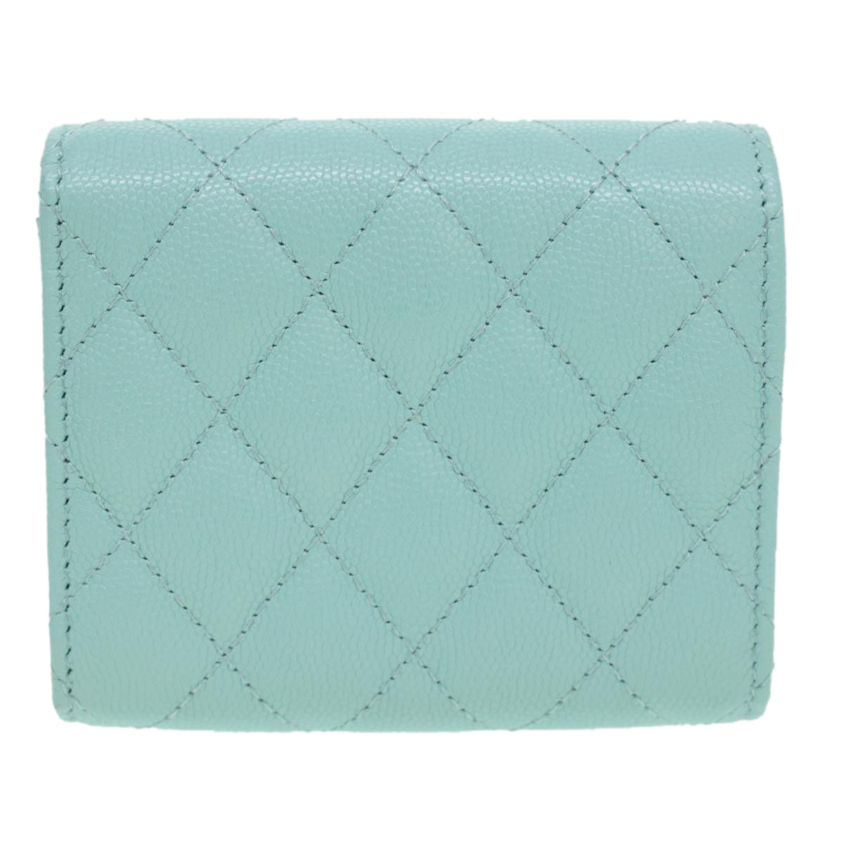 CHANEL Trifold Wallet Caviar Skin Light Blue CC Auth am3599