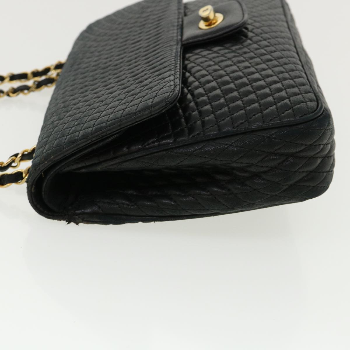 BALLY Chain Shoulder Bag Leather Black Auth am3668