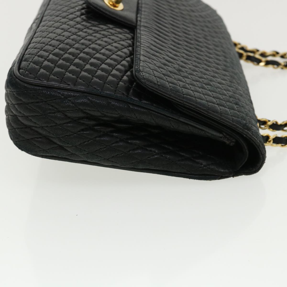 BALLY Chain Shoulder Bag Leather Black Auth am3668