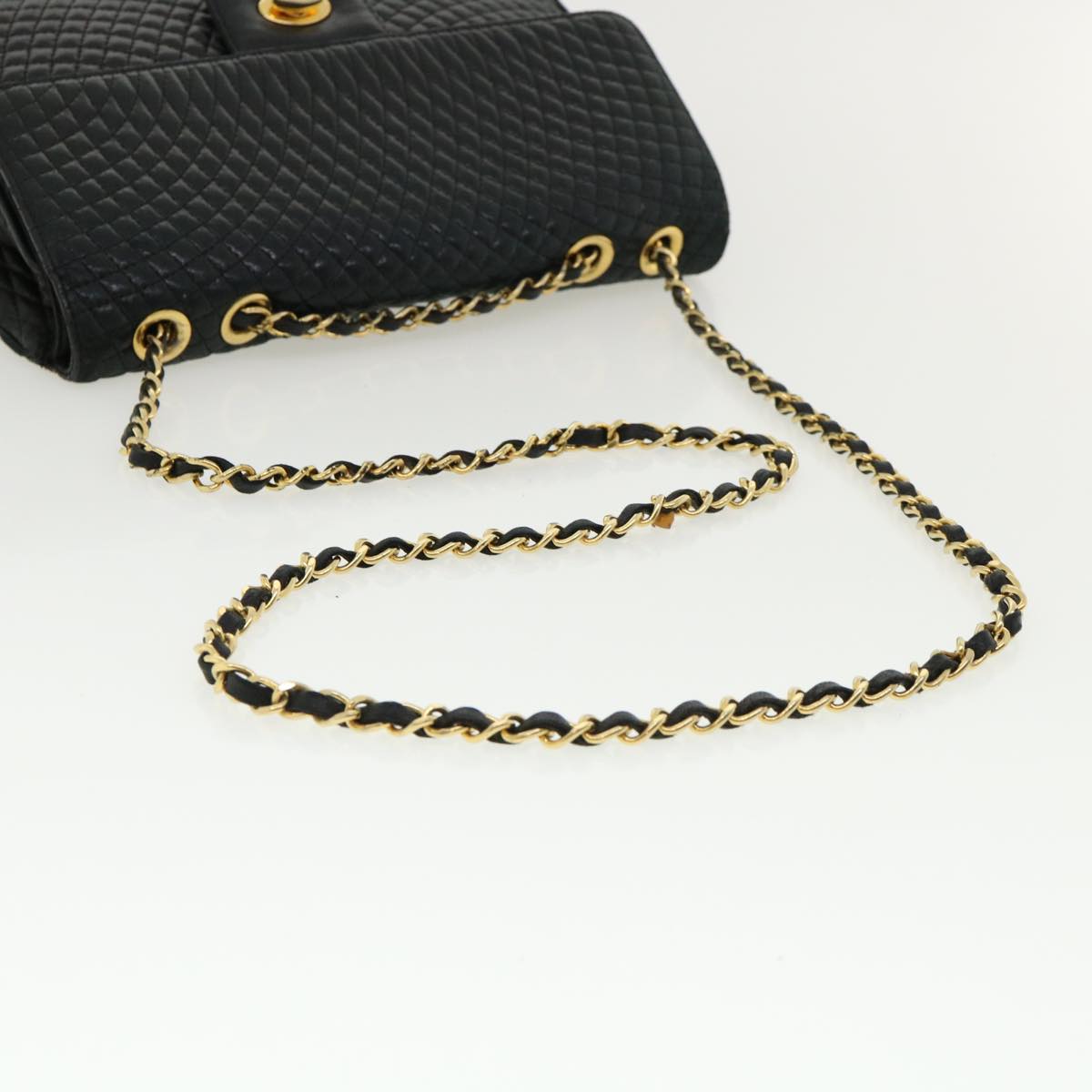 BALLY Chain Shoulder Bag Leather Black Auth am3668